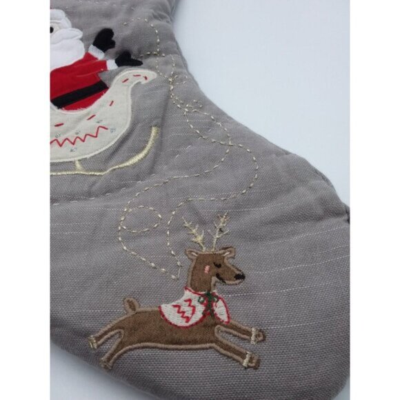 Pottery Barn Lennox Stocking Santa Reindeer Sleigh Holiday Christmas Quilted - Picture 4 of 11